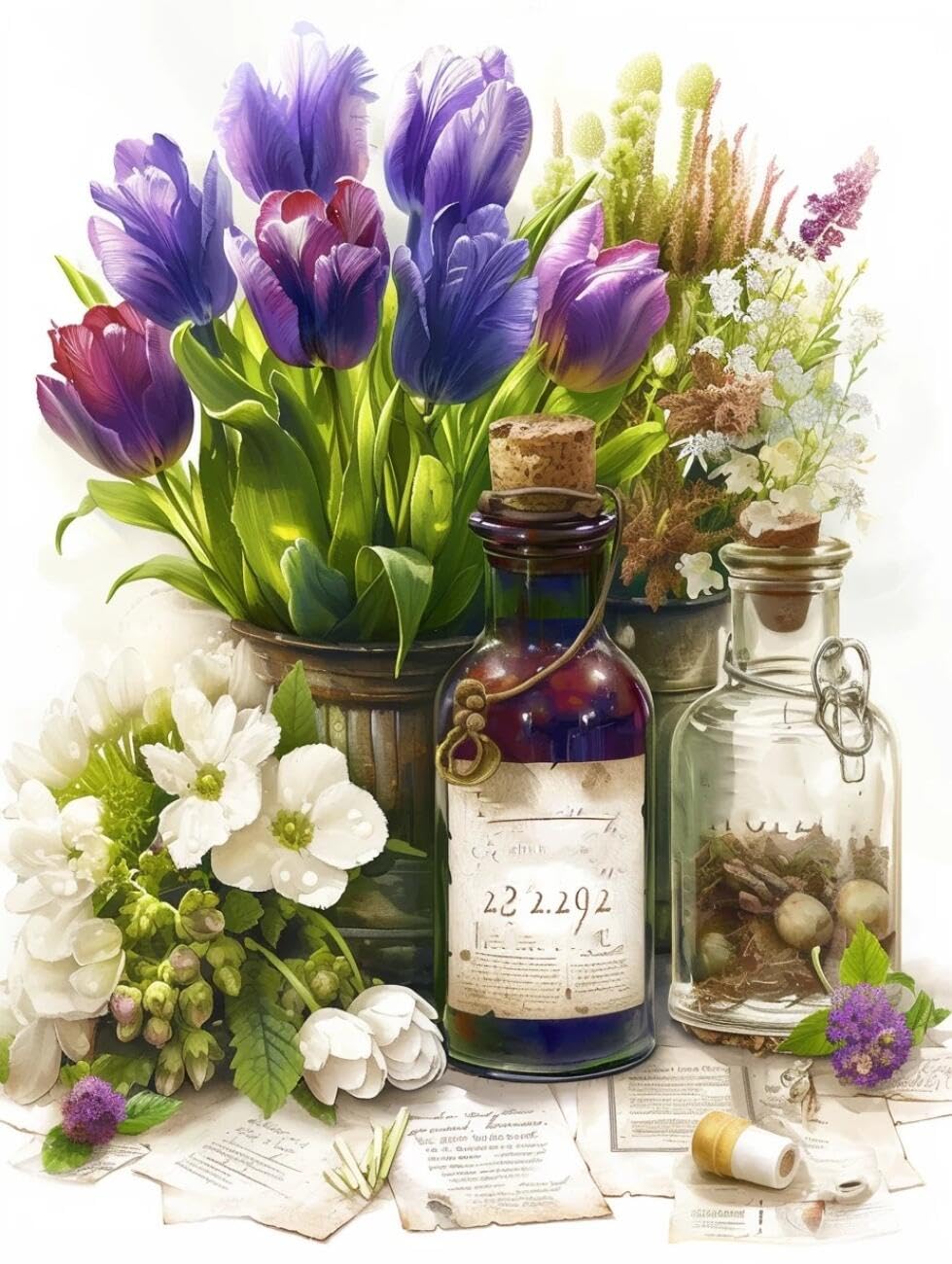 RKFLGEW 14CT Cross Stitch Kits for Adults Fantasy Tulip Flower Cross-Stitch Kits for Beginner Or Adults,DIY Easy Counted Needlework Embroidery Set Home Decoration 40x50cm