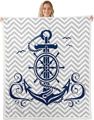 Miniatura 7 de Erosebridal Manta náutica de ancla, forro polar con brújula oceánica de 40 x 50 pulgadas para niños, niñas, adolescentes, adultos, decoración de