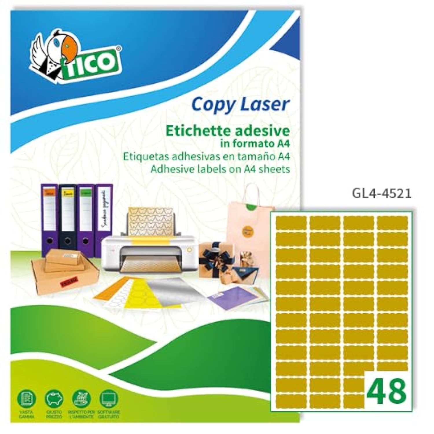 Tico Italia GL4-6342 Etichetta Satinata, Oro Satinato, 63 x 42 mm