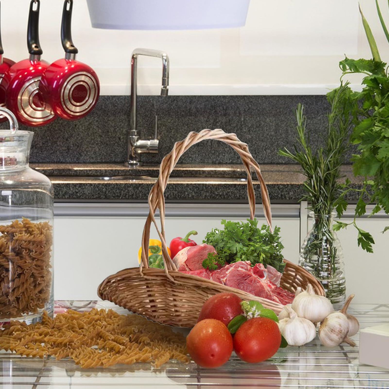 Cestini per verdure da cucina – Cesto in intrecciato con manico, decorazione e stoccaggio della casa, cestino portaoggetti decorativo per composti