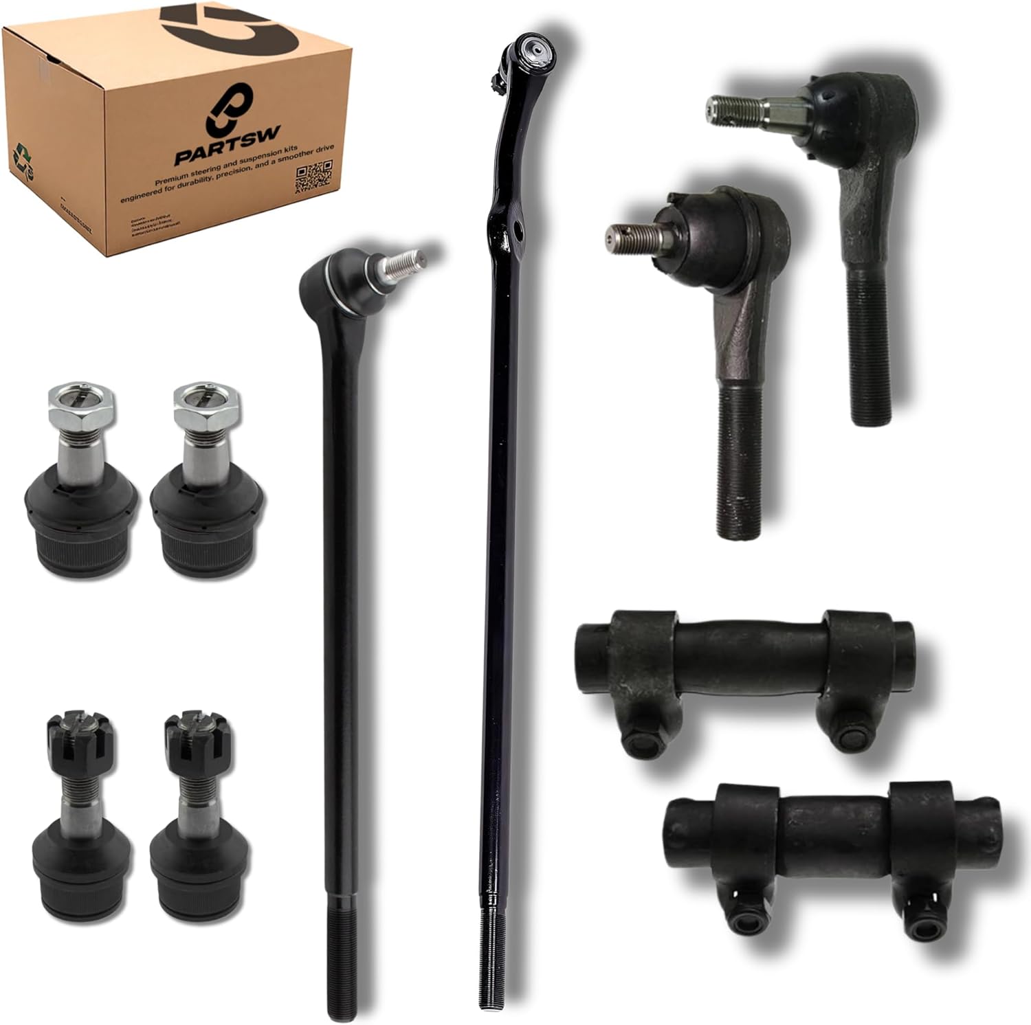 10pc Steering Suspension Kit Replacement DS1017 DS1018 ES2077RT ES2078LT K8195T K8388 fits Ford Bronco 1980-1996 fits Ford F-150 1980-1996 4WD Tie Rod Ball Joint Kit