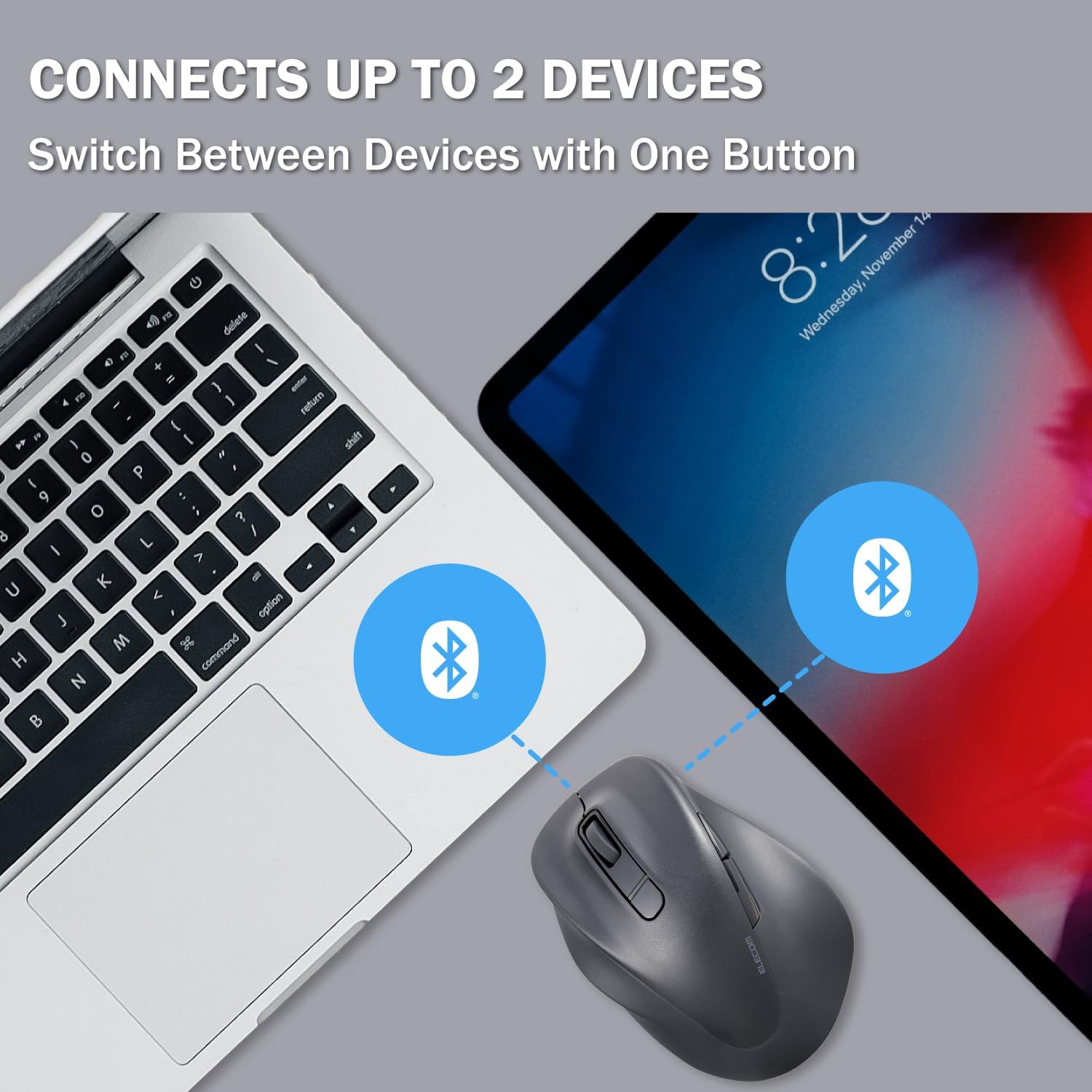 ELECOM Left Hand Bluetooth Wireless Ergonomic Mouse, Silent Click, 2000DPI, 5 Buttons, Optical Sensor, Compatible with PC, Mac, Laptop, EX-G, Lsize Black (M-XGL31BBSKBK)