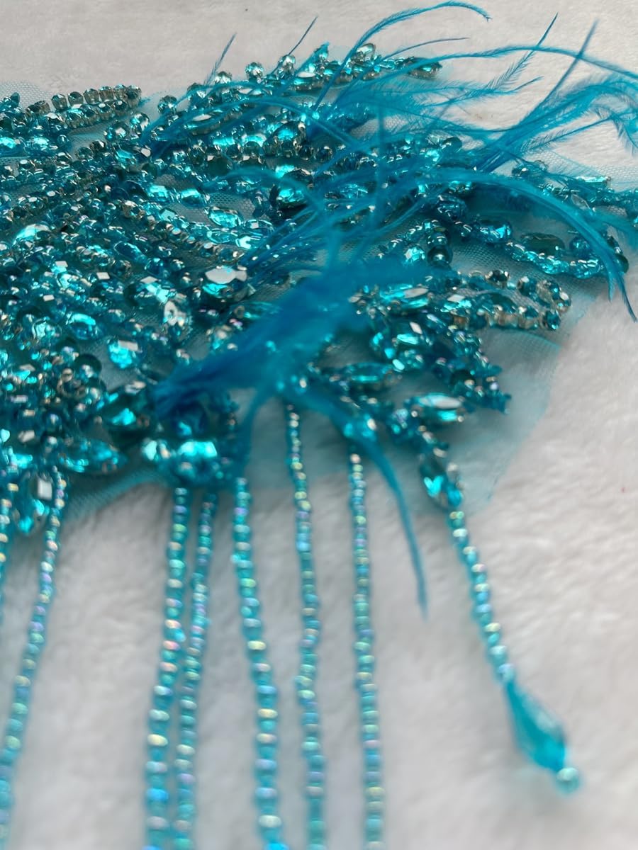 Creative Feather Design Wedding Dress Clothes Patch Shiny Acrylic Rhinestones Decoration Accessories Applique (Sky Blue)