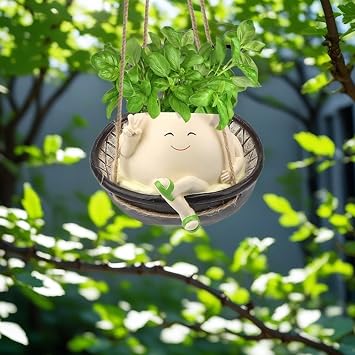 Hanging Swing Chair Planter Pot Resin Smile Face Plant Pot for Indoor Outdoor Plants Cute Head Flower Pots for Succulent String of Pearls Unique Gift for Mothers Day,Home Decor & Gifts