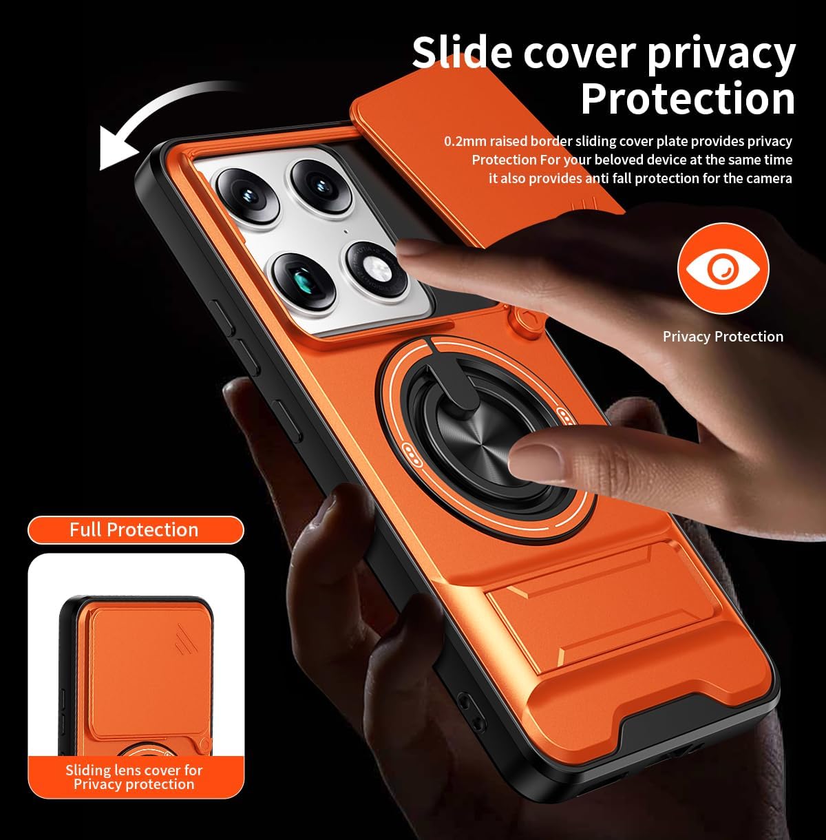 Compatible with Motorola Signature 5G Case, for Edge 70 Ultra Case [2-in-1 Slide Camera Cover, Magnetic Kickstand Design][Shockproof Phone Case] Orange