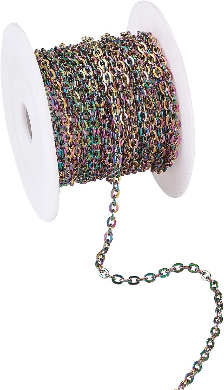 Pandahall 16.4 Feet 304 Stainless Steel Curb Chains 4x3x0.7mm Multi-Color Unwelded Twisted Cable Chain with Plastic Spool for DIY Necklace Bracelet Jewelry Making - Image 2