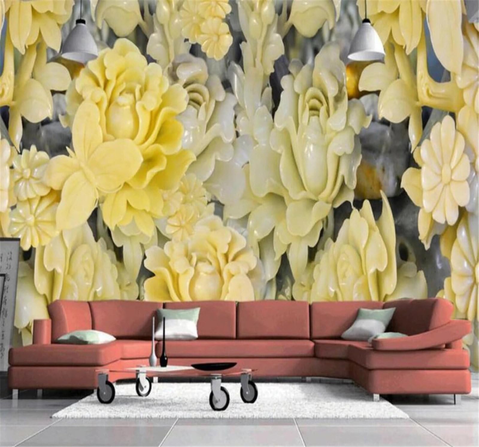 Xlming 250Cm×170Cm(B×H) Three Dimensional Jade Carving Beautiful Rose Butterfly 3D Wallpaper Luxury Home Dining Decor Paste Sofa Living Room The Wall For Bedroom Mural-250Cm×170Cm
