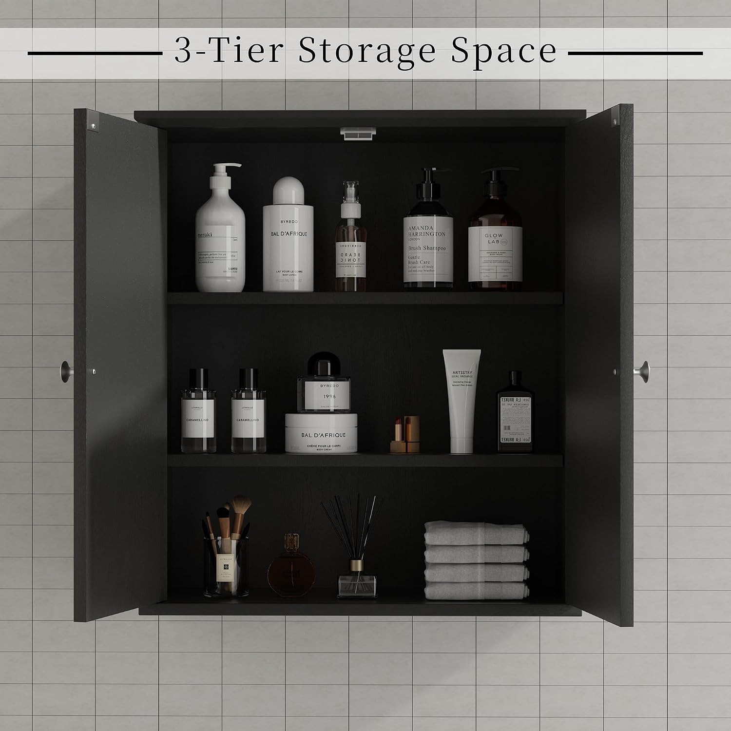 Shintenchi Bathroom Wall Medicine Cabinet with 2 Door, Bathroom Storage Organizer Over The Toilet,Space Saving Storage with 3-Tier Shelves,Solid Black