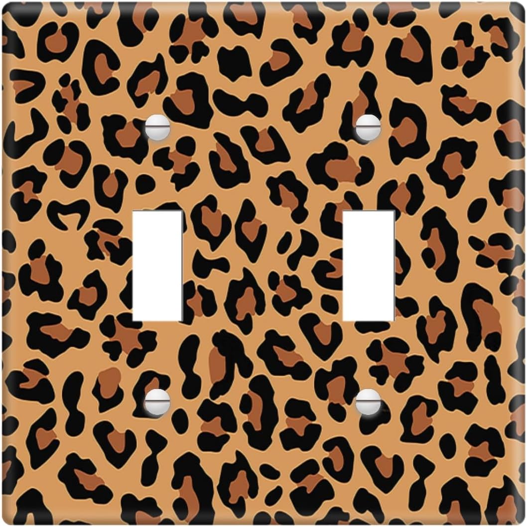 2 Gang Wall Plate Cover Brown-Black Leopard Spot Decorative Switchplate Double Toggle Electrical Faceplate Light Switch Covers for Bedroom Bathroom Decor