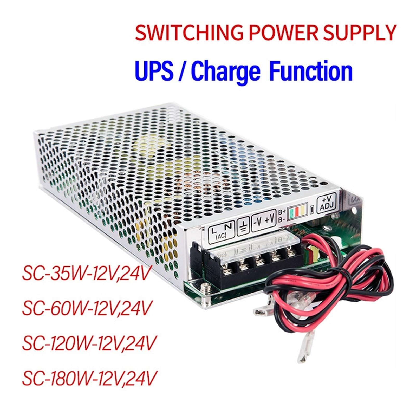 Zasilacz impulsowy, Funkcja UPS/ładowania Zasilacz impulsowy SC-35W 60W 120W 180W 12V 24V Monitor AC/DC Ładowanie akumulatora SC-120-12V(12V,180W)