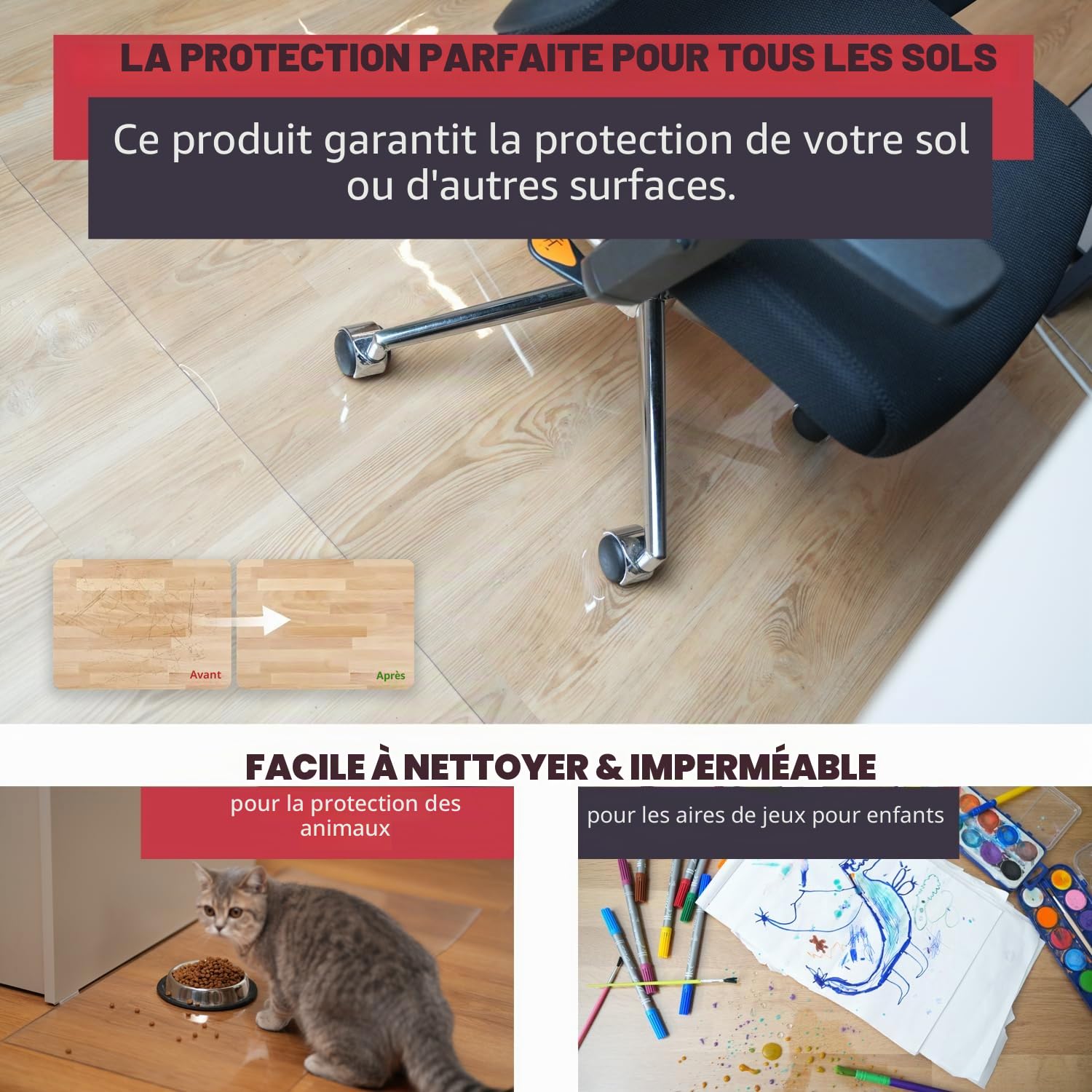 Film de table transparent sur mesure - Nappe transparente de 2 mm - Protection de table transparente - Lavable - Bord droit - 80 x 120 cm