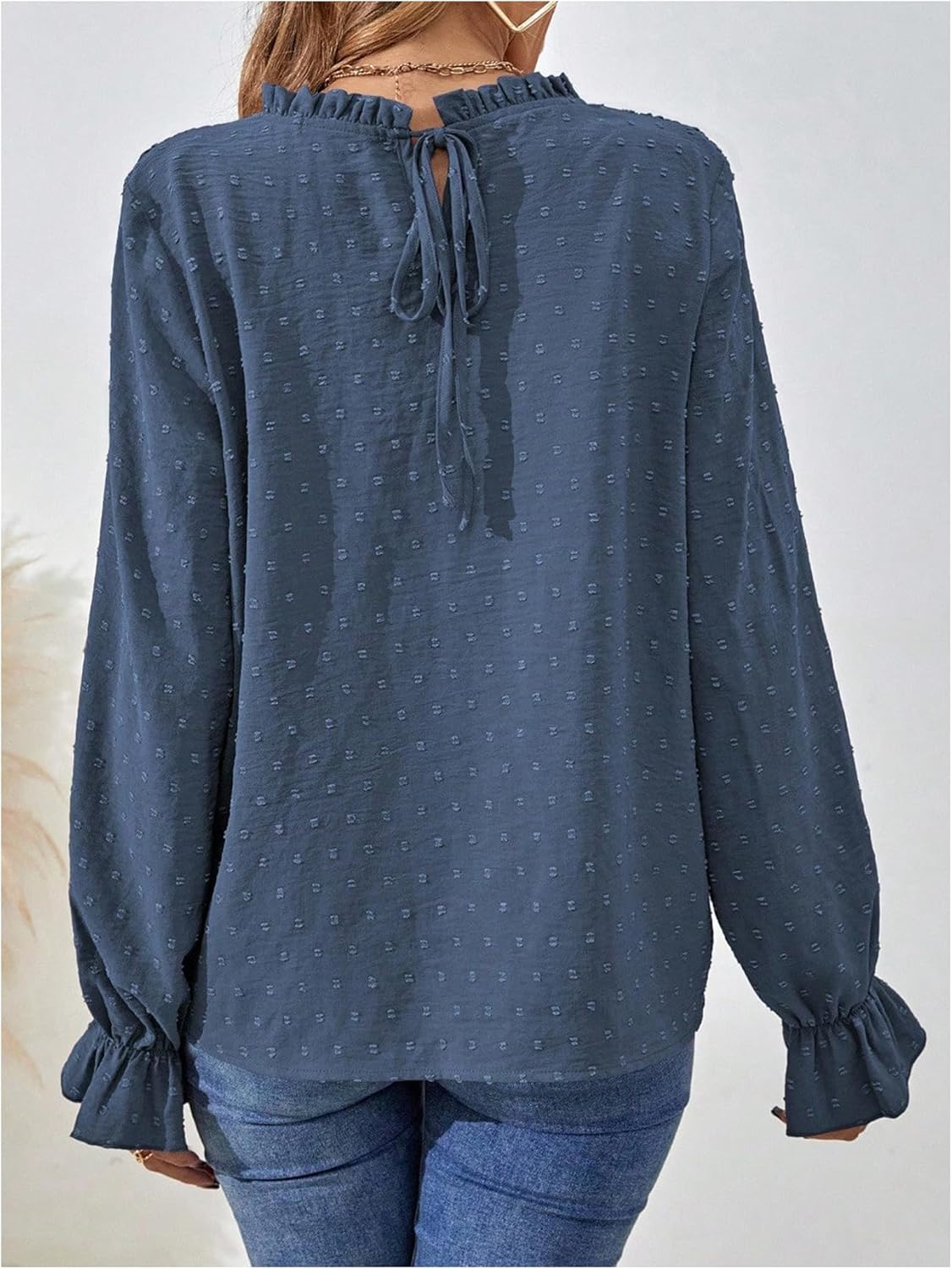 SHENHE Women's Dressy Casual Blouse Long Sleeve Swiss Dots Shirred Business Work Blouse Top - Image 3