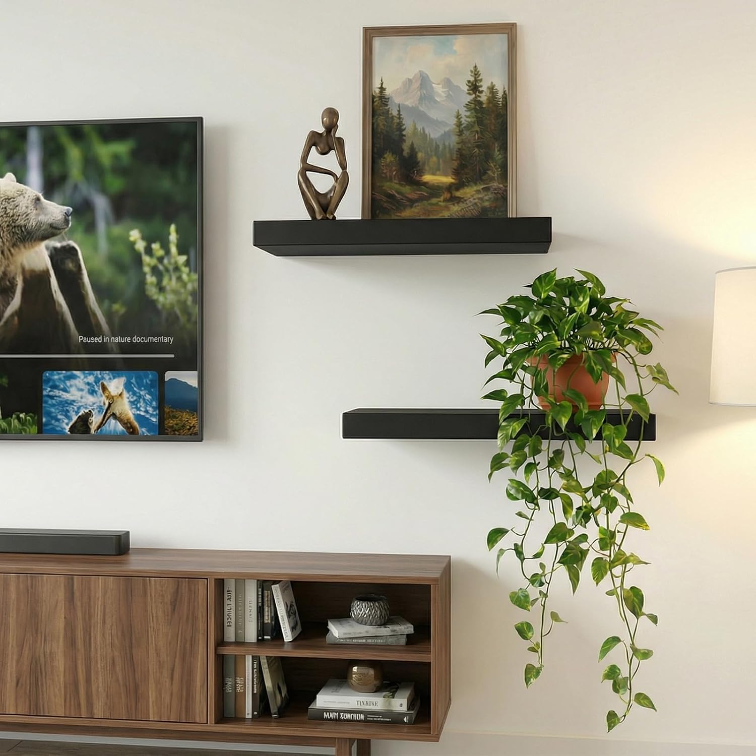 17.5in Black Floating Shelves for Wall, Set of 2, Home Decor image 2