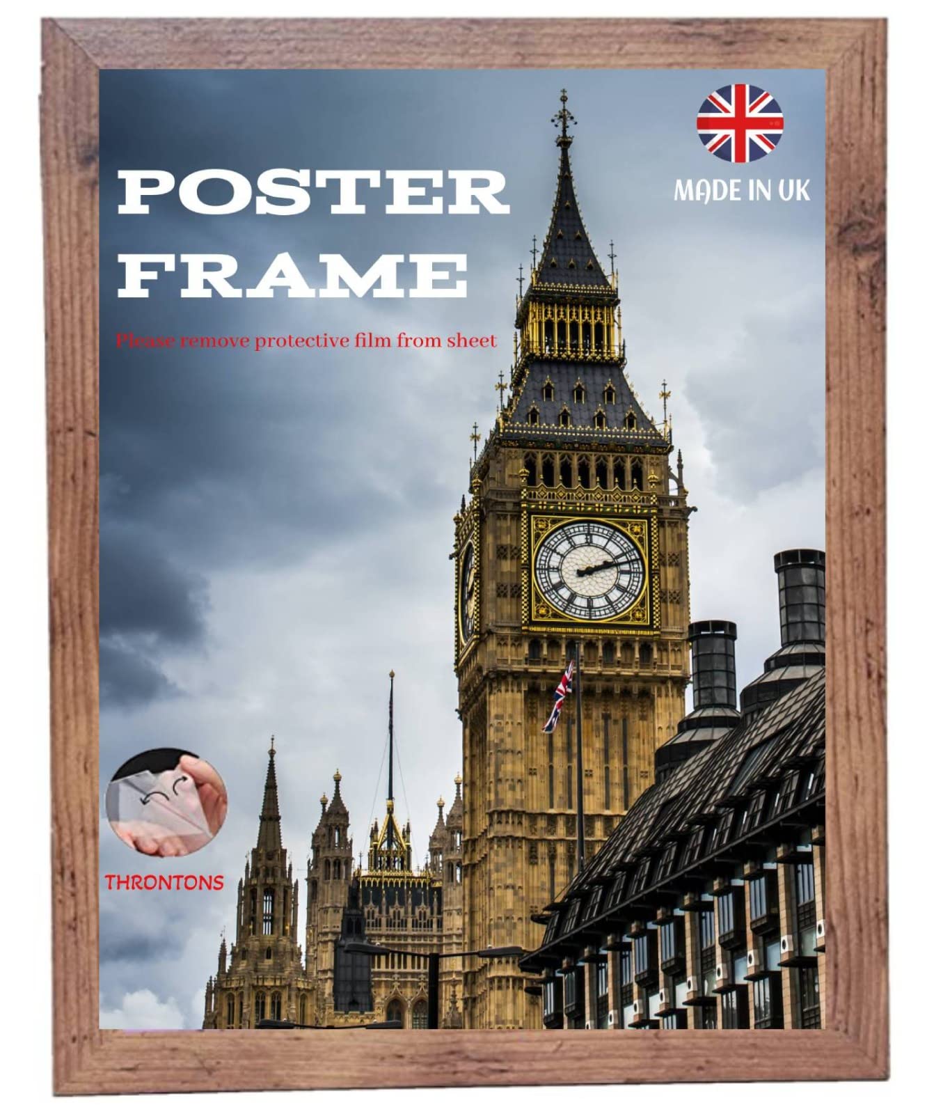 Rustic Throntons Wall Mounted Photo Frame 51 X 36 Cm Poster Print With Mdf Backboard Vertically Or Horizontally Display Clear Styrene Sheet Decor Certificate Frame