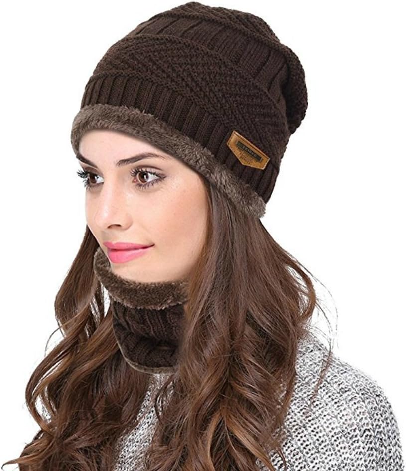 BUUFAN Chic Winter Beanie Outerdoor Hat Scarf Set Warm Knit Hat Thick Knit Skull Cap for Men Women