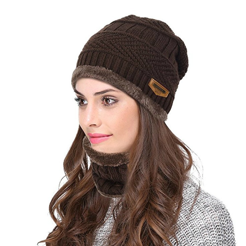 BUUFAN Chic Winter Beanie Outerdoor Hat Scarf Set Warm Knit Hat Thick Knit Skull Cap for Men Women