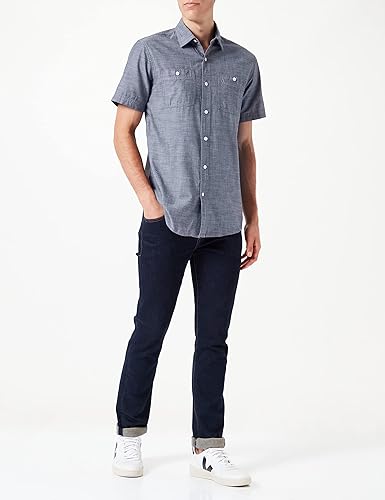 Miniatura 2 de Tienda Essentials - Camisa de cambray con manga corta y botones para hombre, corte regular