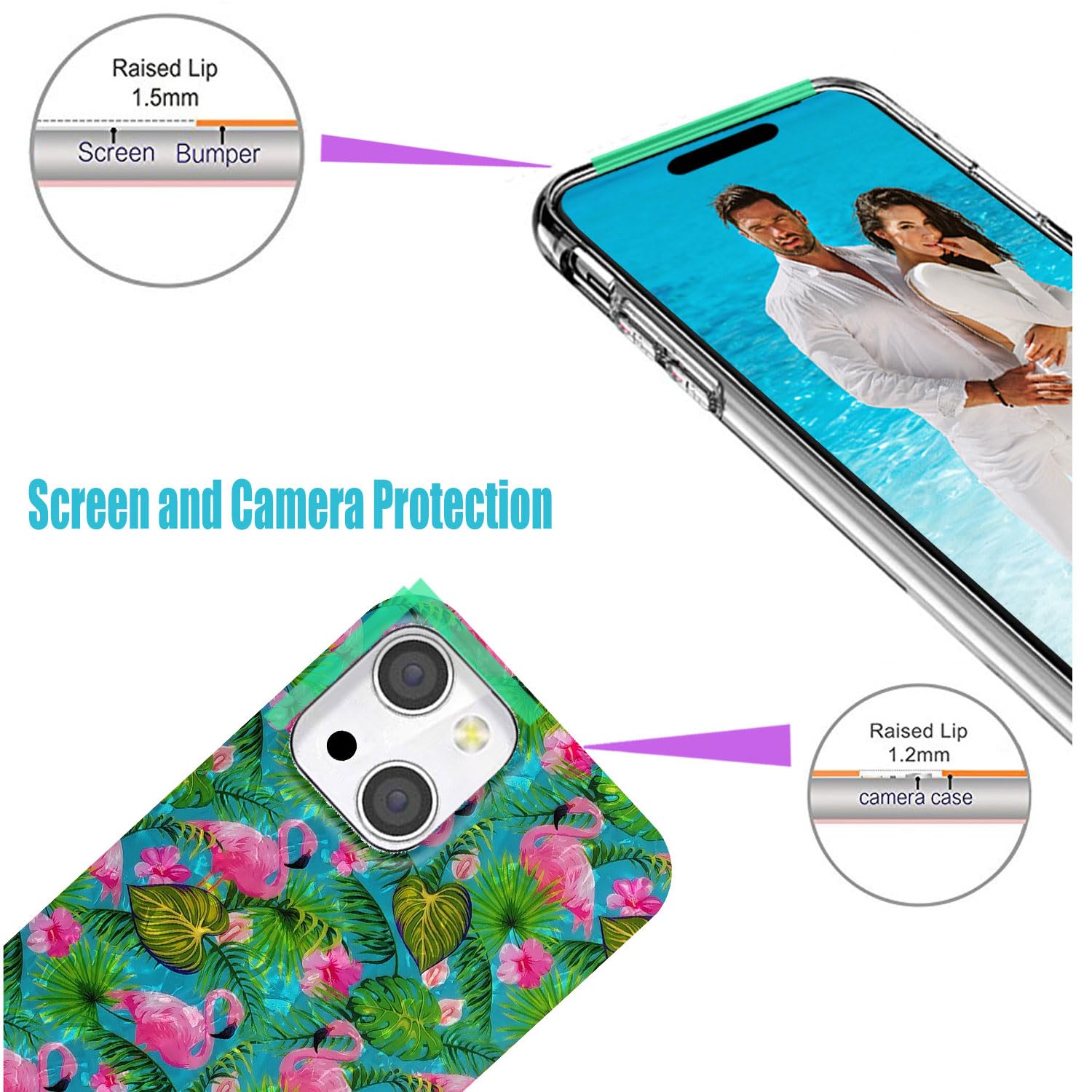 Funda para iPhone 15 para niñas y mujeres, con purpurina nacarada, brillante, suave, TPU, delgada, para iPhone 15 6.1, lindo animal elegante, flor, flamenco, floral, rosa