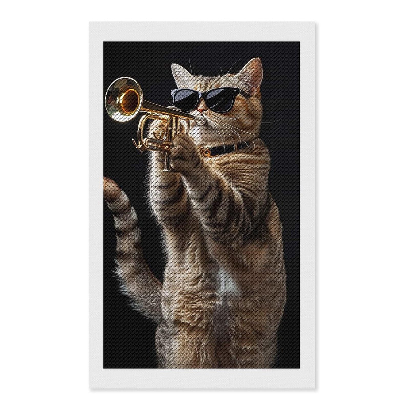 Junmoney American Shorthair Trumpet Diamond Painting Canvas Kit 12"x20", Relaxing DIY, Modern Decor, Aesthetic Room Decor, Home Wall Art, Wall Art Gift