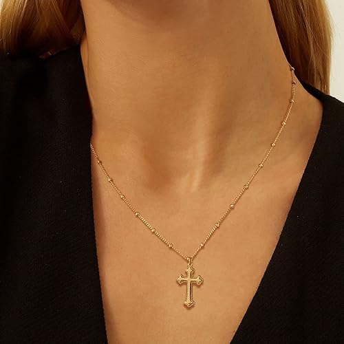 Miniatura 2 de MTMY Collar de cruz de oro de 14 quilates, chapado en oro de 14 quilates, delicado collar con colgante de cruz para mujer, collar delicado de