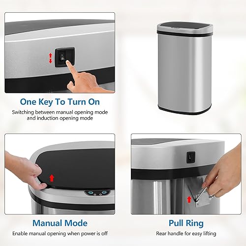 Miniatura 8 de Furniture of America Verbena - Tapa de metal con sensor de movimiento para cocina, 13 galones, color plateado