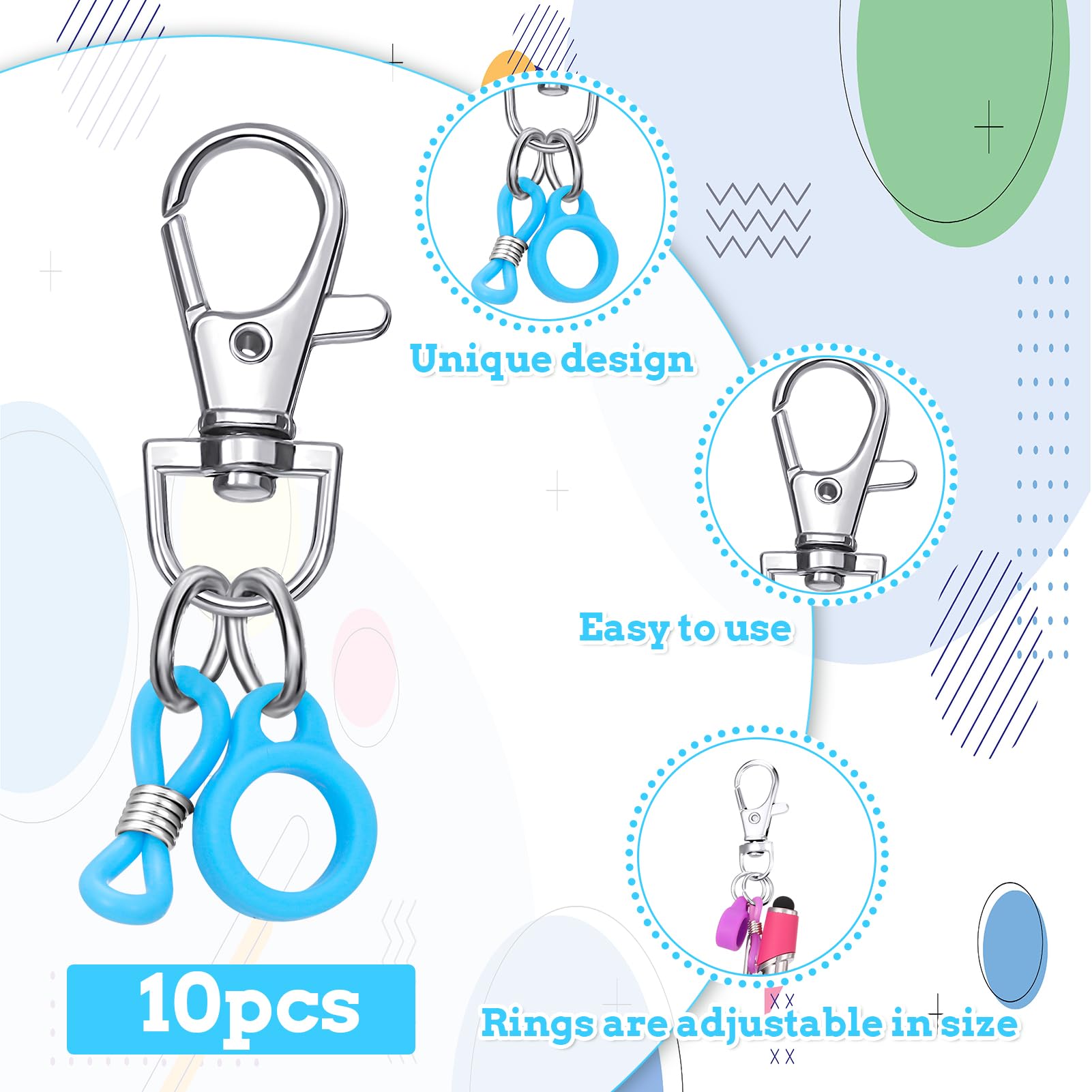 Candcamp 10 PCS Lanyard Pen Holders for Teachers,10 Colors Pen Clips with Anti-Lost Silicone Rubber Rings and Lobster Claw Clasp,Pen Holder for Lanyard Badge Reel Pen Converter - Image 3