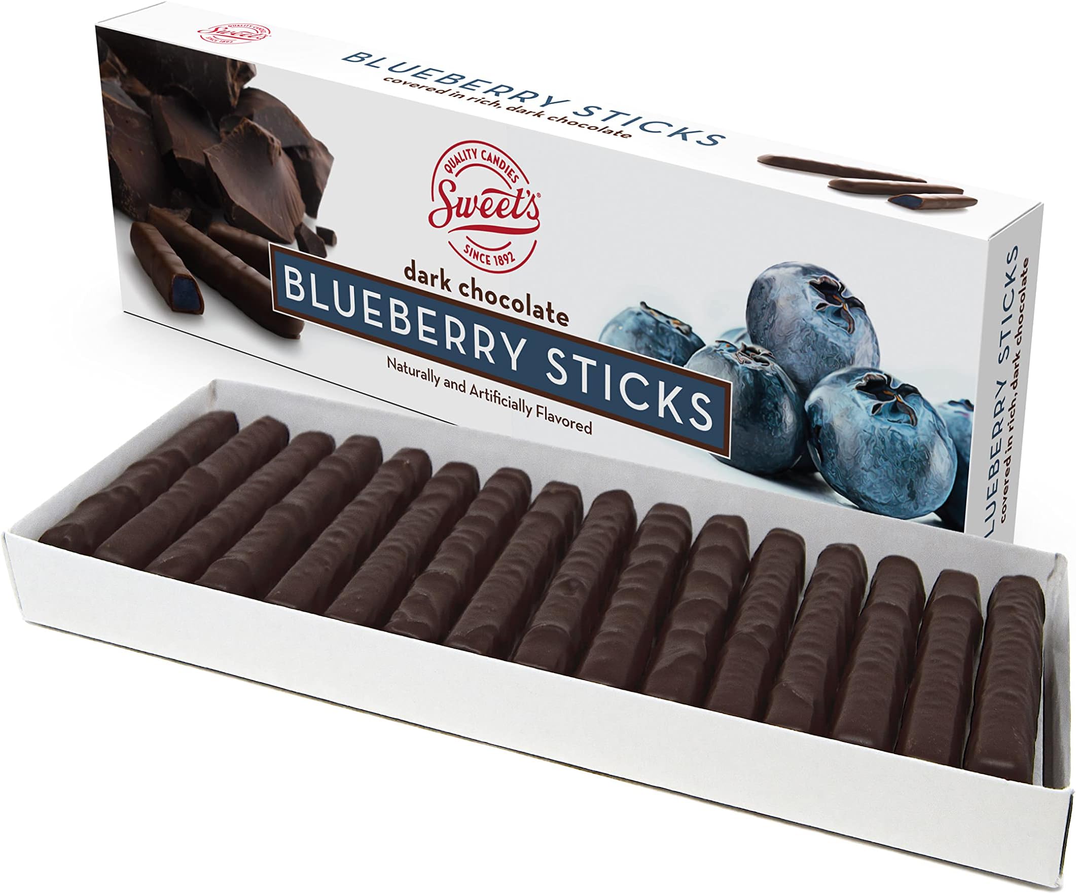 Dark Chocolate Blueberry Sticks - Chocolate Covered - Blueberry Flavor With Dark Chocolate Coating - Old Fashioned Treat - One (1) 10.5oz Box