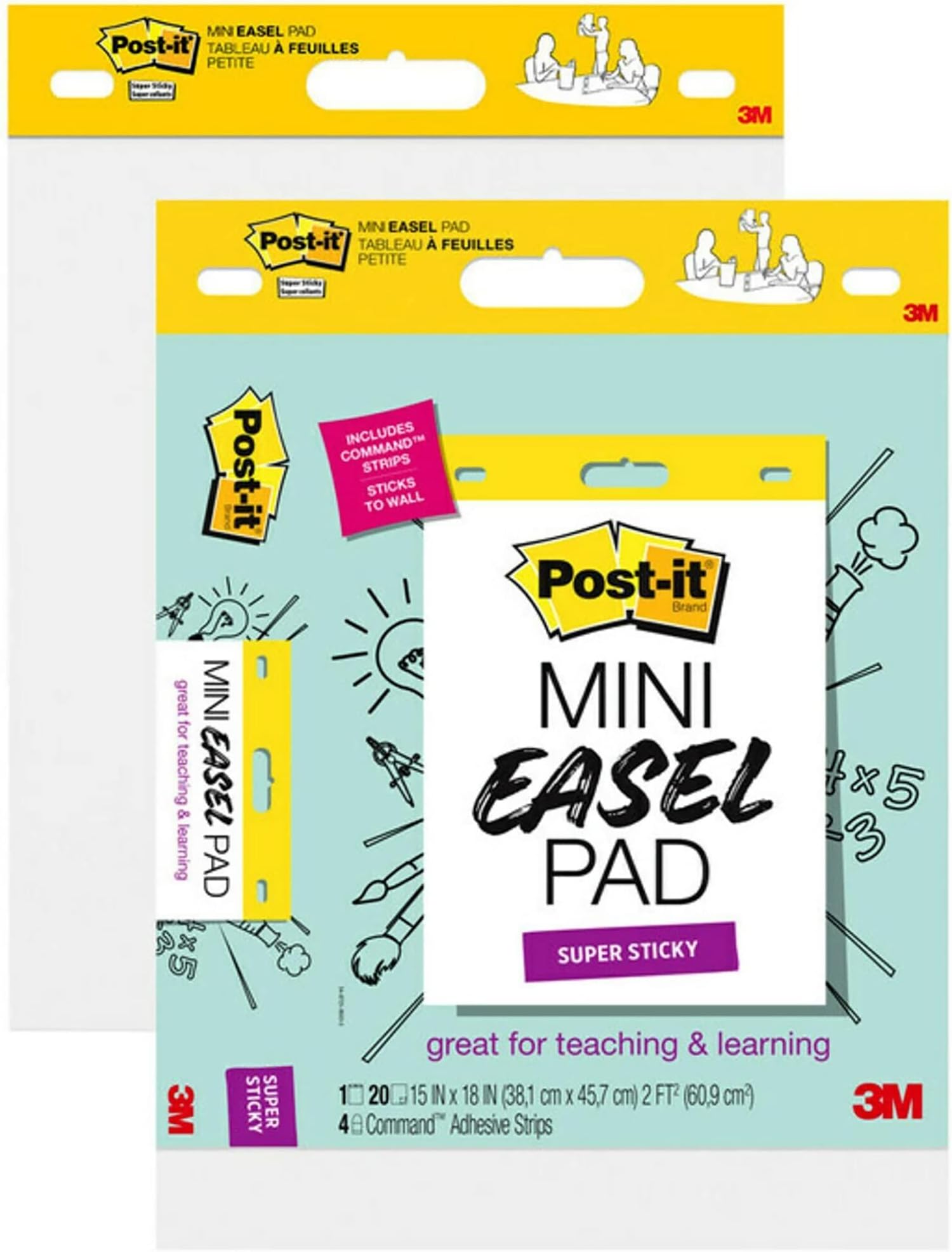 Post-itSuper Sticky Mini Easel Pads, 15 in x 18 in, 2 Pads, 20 Sheets/Pad, Great for Virtual Teachers and Students, White