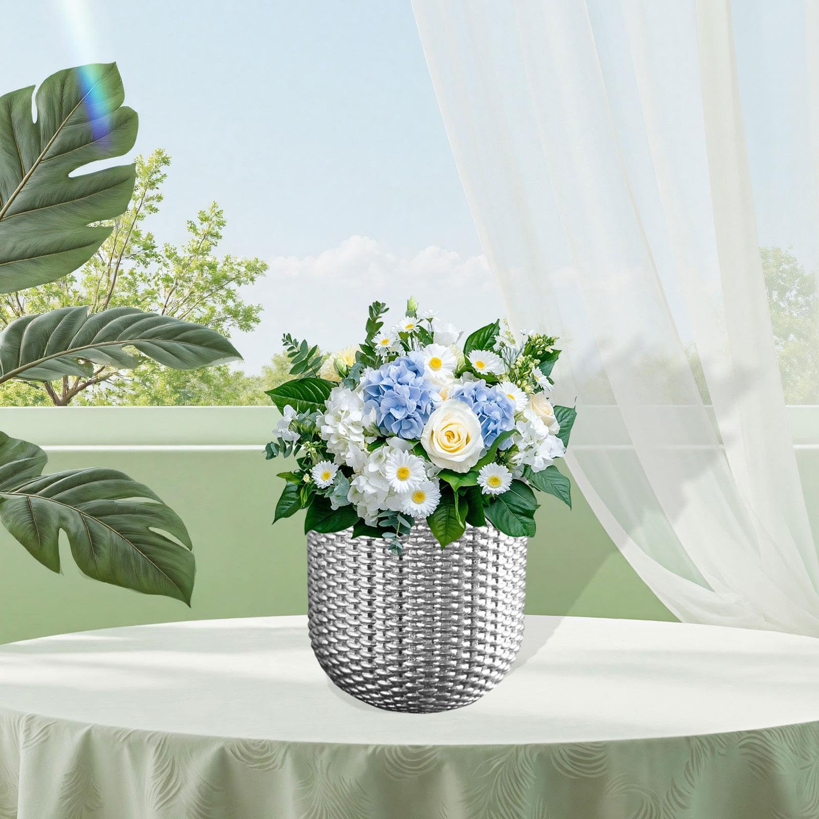 Vaso da Fiori in Resina, Ornamento da Scrivania, Contenitore per Piante, Vaso per Piante da Interno, Camera da Letto, Cilindro d'Argento