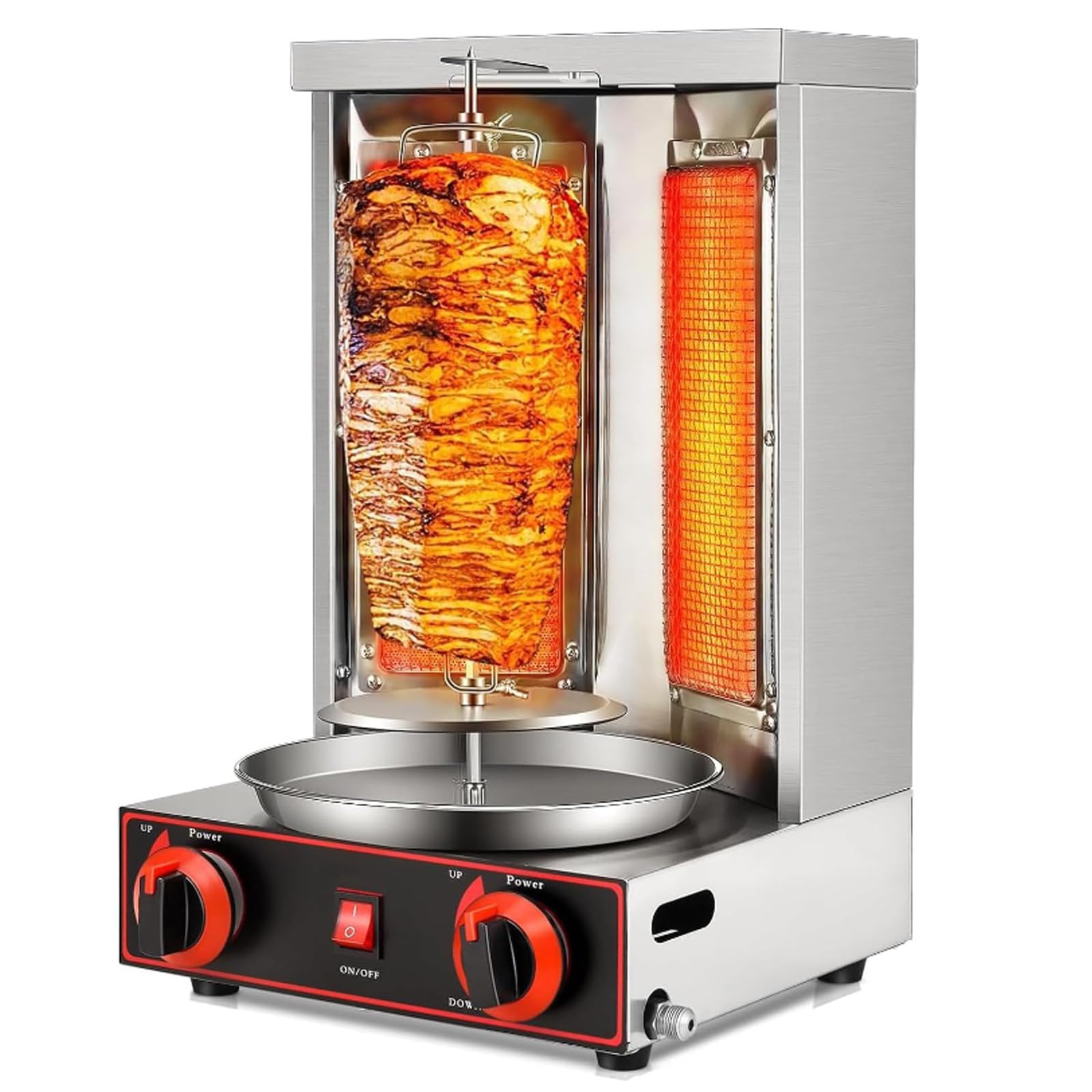Máquina de Kebab, Parrilla de Horno Vertical de Gas, Horno Giratorio Vertical de encimera, Bandeja recogedora de Carne, Equipo de Combustible de Gas, para Cocina Comercial (Silver A)