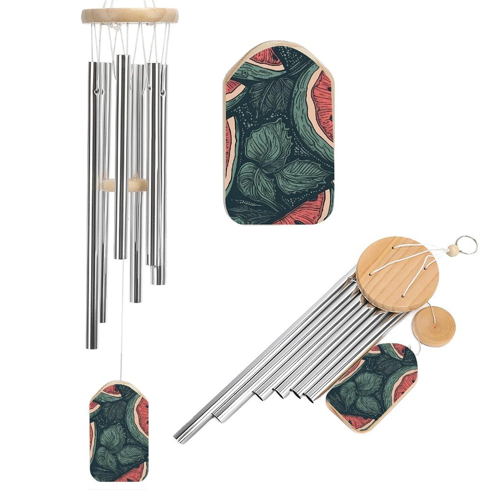 Hand Drawn Watermelon Pattern Wind Chimes for Outside Memorial Gift Sympathy Wind Chimes Aluminum Tube Windchime with Hook Windbell for Outdoor Patio Garden Decor Housewarming Gift