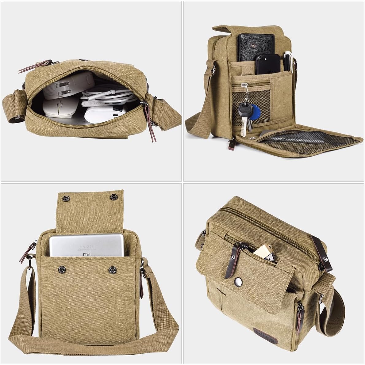 Canvas Vintage Messenger Bag Mini Crossbody Bag Shoulder Bag for Men, Small Messenger Satchel Bag Purse for Women - Image 6