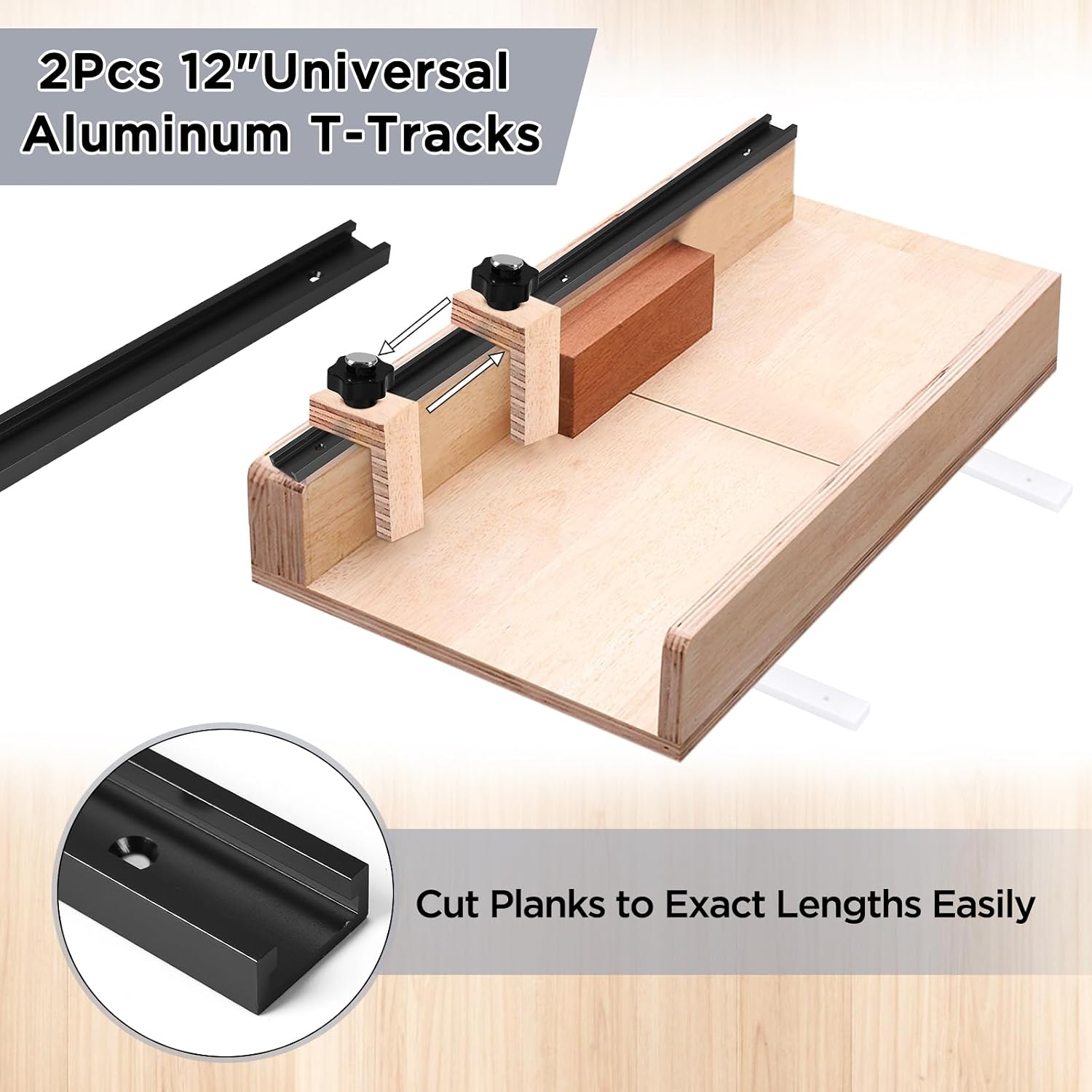 26Pcs Table Saw Crosscut Sled Kit, Table Saw Sled Set with 2PCS Aluminum T-Track, 2PCS 3/4" UHMW Miter Bars Inserts, Knob and Bolt, Screws for DIY Woodworking (Black)
