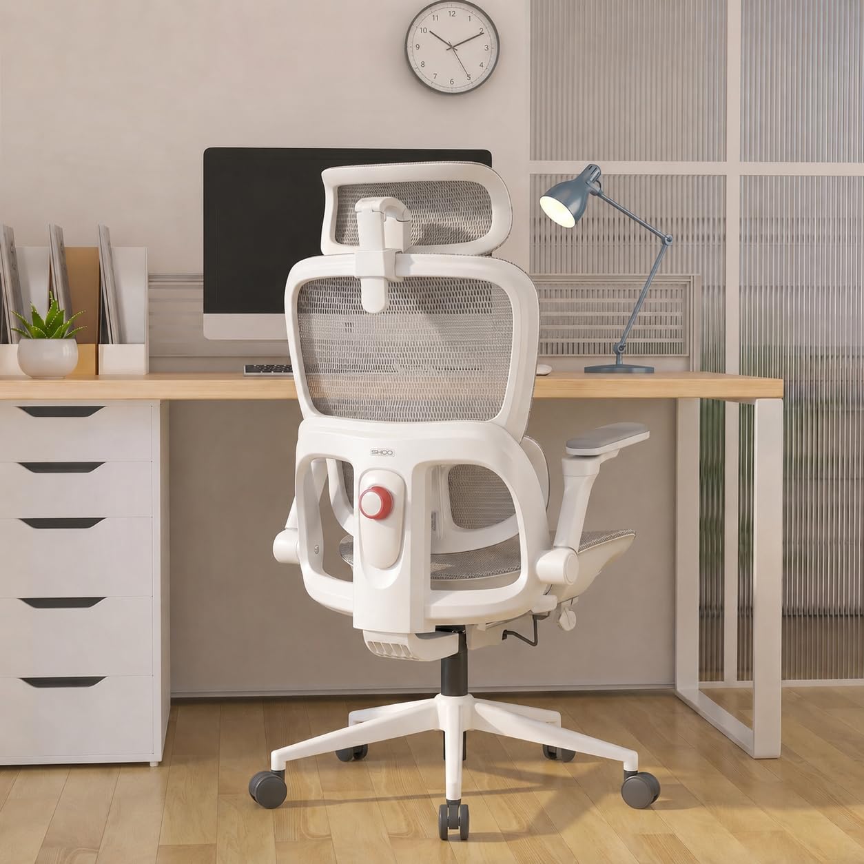 SIHOO B300 PRO Ergonomic Office Chair, High Back Mesh Computer Chair with Wide Headrest, 6D Flip-Up Rotatable Armrests, Adaptive Lumbar Support, 135° Reclining Home Office Desk Chair, Soft White