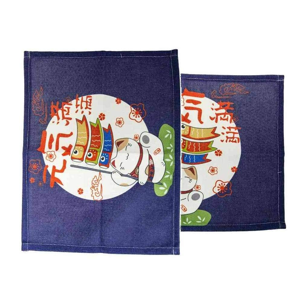 lachineuse Maneki Neko Table Mat Set of 2 Japanese Design