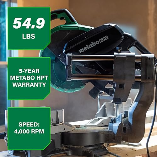 Miniatura 3 de Metabo HPT Sierra de inglete deslizante de doble bisel de 12 pulgadas, velocidad sin carga de 4000 RPM, rango de bisel izquierdo y derecho de 45,