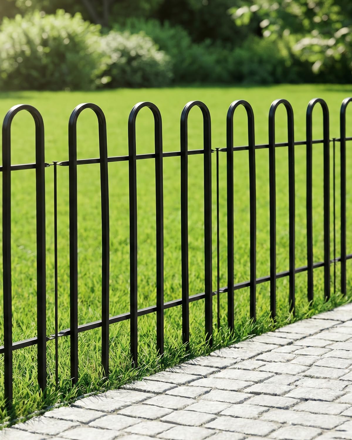 ARIFARO Gartenzaun Metall 5er Set, 61 cm hoch, 2,8 m Gesamtlänge, dekorativer Steckzaun für Blumenbeet, Rasen und Wege, Beeteinfassung und kleiner Beetzaun für Garten, Vorgarten und Terrasse, Schwarz
