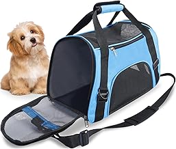 Travel Carrier for Pets Hamsters Rabbits Dogs, Portable Soft Pet Bag Approved by Airlines (M - 47 x 27 x 28 cm for Max 5 kg Pet, Blue)