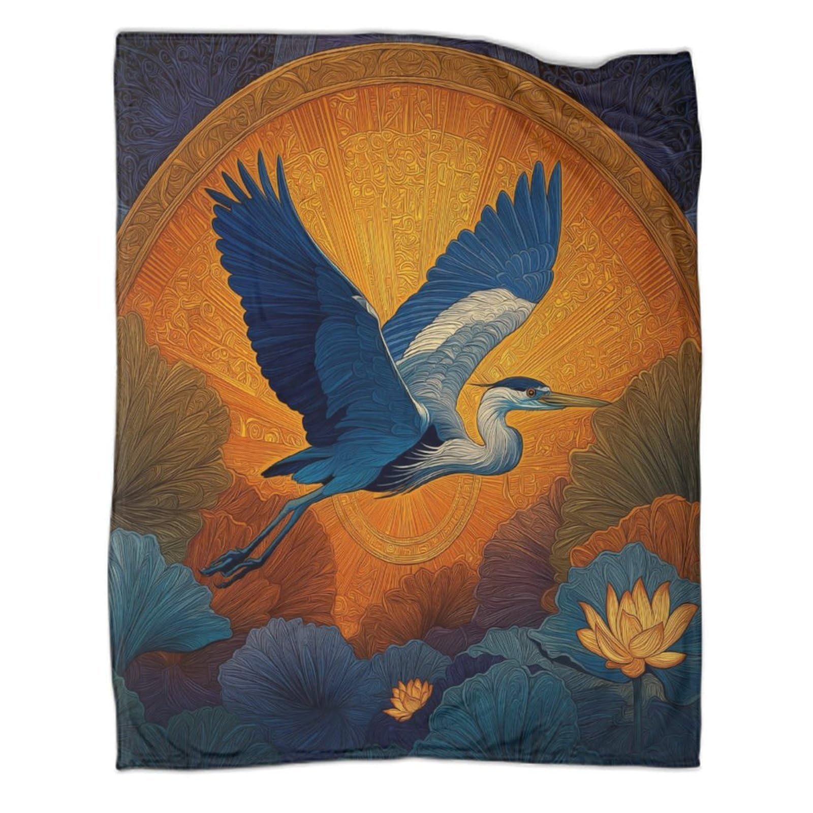 kaiyun Blue Herons Fly by Amidst Blooming Lotus Flowers Super Soft Blanket | Throws | Fluffy And Comfortable Travel Cover,50x60inch(127x152cm)