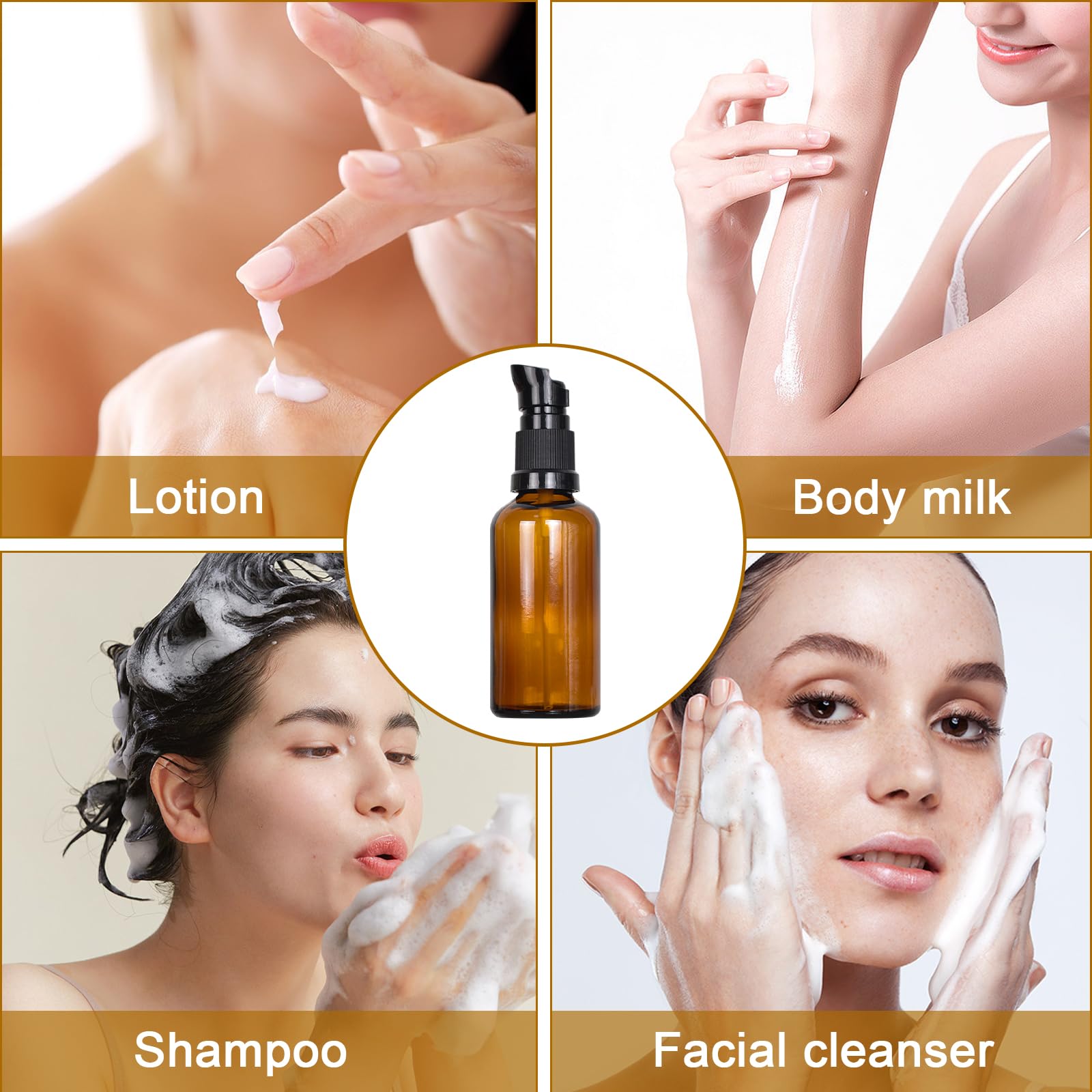 Botellas de Vidrio Marrón 50ml, Botellas de Loción de Vidrio Ámbar Rellenables con Etiqueta, Dispensador para Aceite Esencial