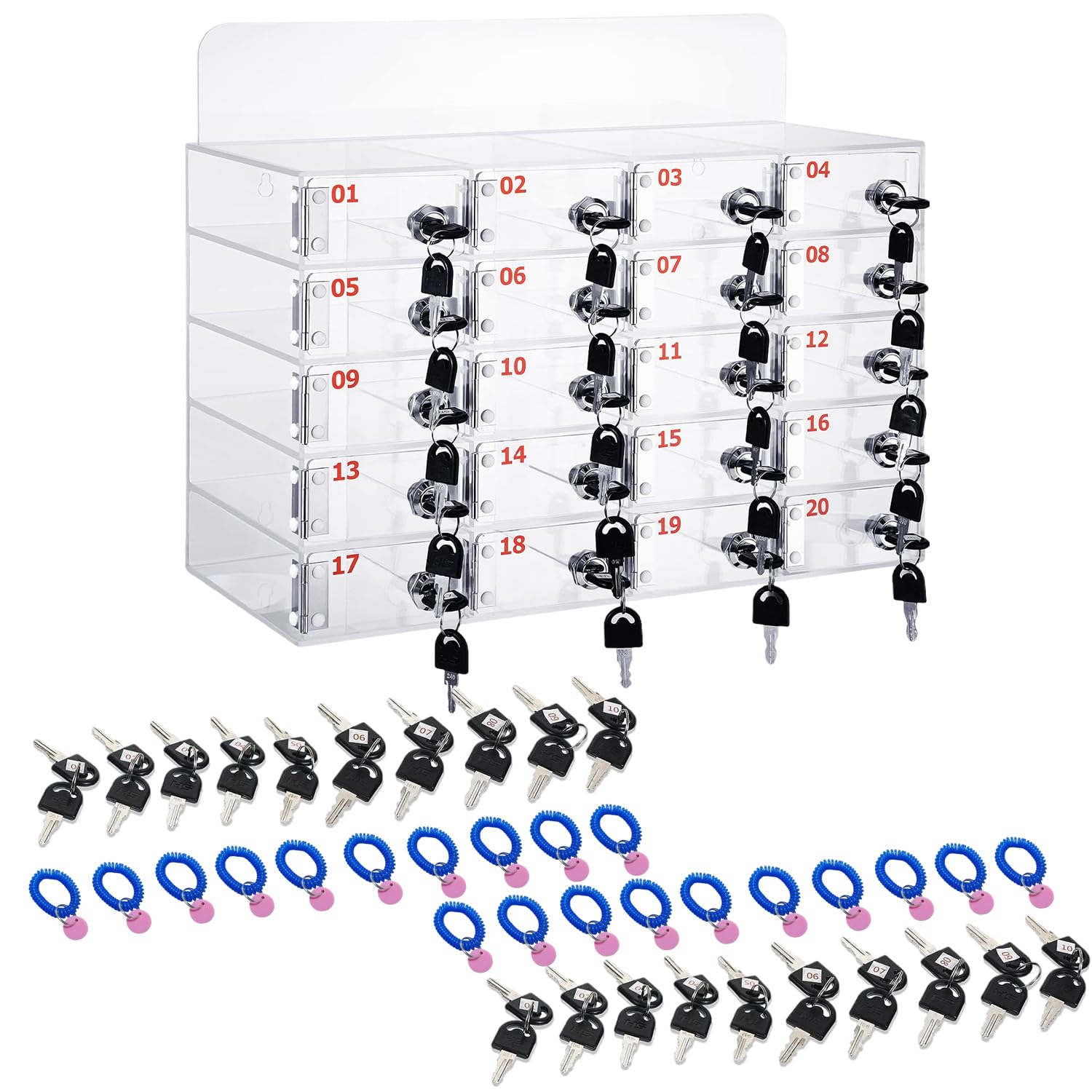 Mobile Phone Storage Locker, 20 Compartments Personal Storage Box Made of Acrylic Material, Lockable Mobile Phone Box with Lock and Key, Mobile Phone Storage Box with Card Slot for Classroom