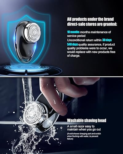 Miniatura 6 de Afeitadora eléctrica de uso con un solo botón para hombre, rotativa, portátil, tamaño de bolsillo, recargable, húmedo y seco, IPX6 impermeable,