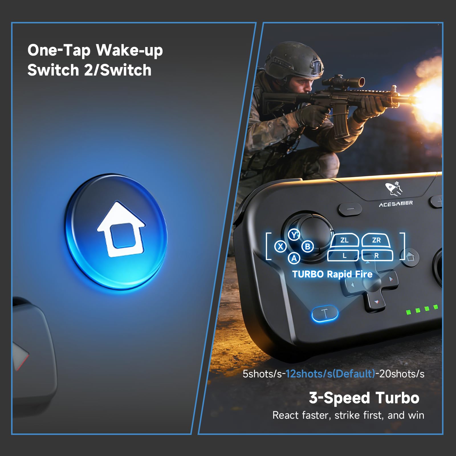 AceGamer Pocket Controller, Mando inalámbrico para Switch/PC/iOS/Android, minicontrolador con Joystick, Turbo, Sensor giroscópico de 6 Ejes y activación con un Solo botón（Negro）