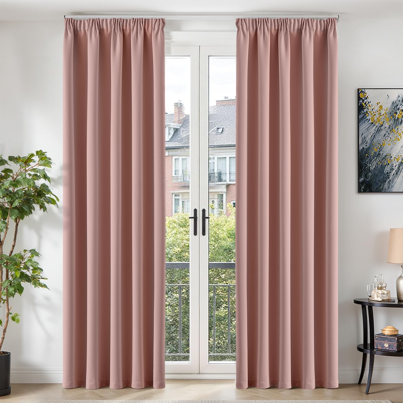 TOPICK Pink Black Out Curtains for Kids Bedroom 90 Inch Drop, Super Soft Thermal Blackout Curtains & Drapes for Living Room Darkening, Pencil Pleat Light Blocking Curtain 2 Panels, W46 x L90 Inch — image 1