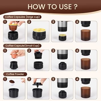 SOPPY Portable Coffee Machine with Coffee Drip Stand, Espresso Machine, Camping Mini Coffee Machine, Capsule Machine, Self-Heating, Compatible with Ground Coffee & Coffee Capsules, Grey