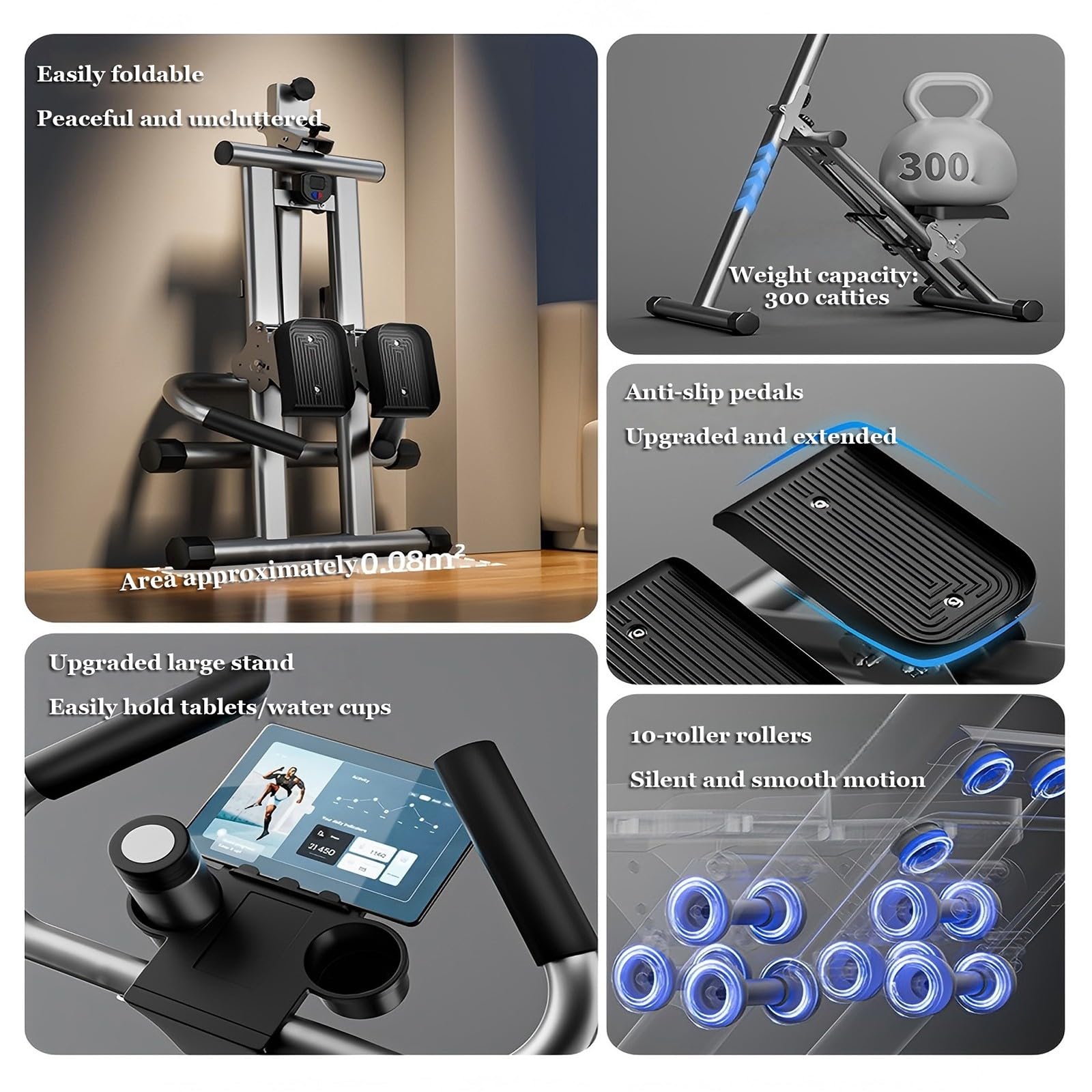 Esercizio Cardio A Casa,Stepper,Stepper Verticale Pieghevole,Con Intervallo Di Gradini Esteso,Per Allenamento Cardio Quotidiano,Per Allenamento Completo Del Corpo Titanium Gray