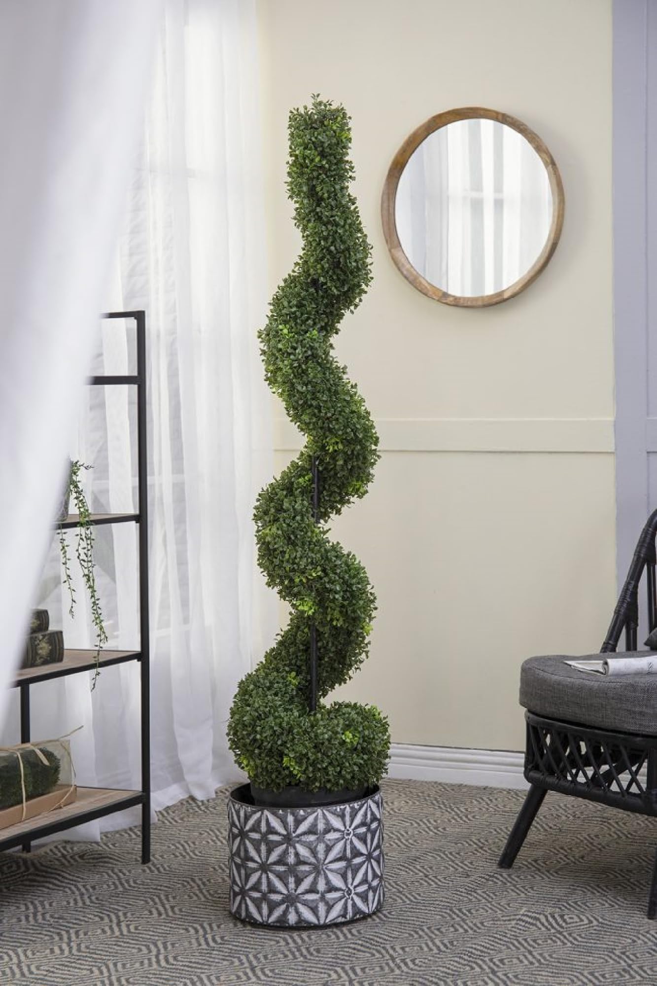 Potted Spiral Boxwood Topiary Artificial Tree - 5'