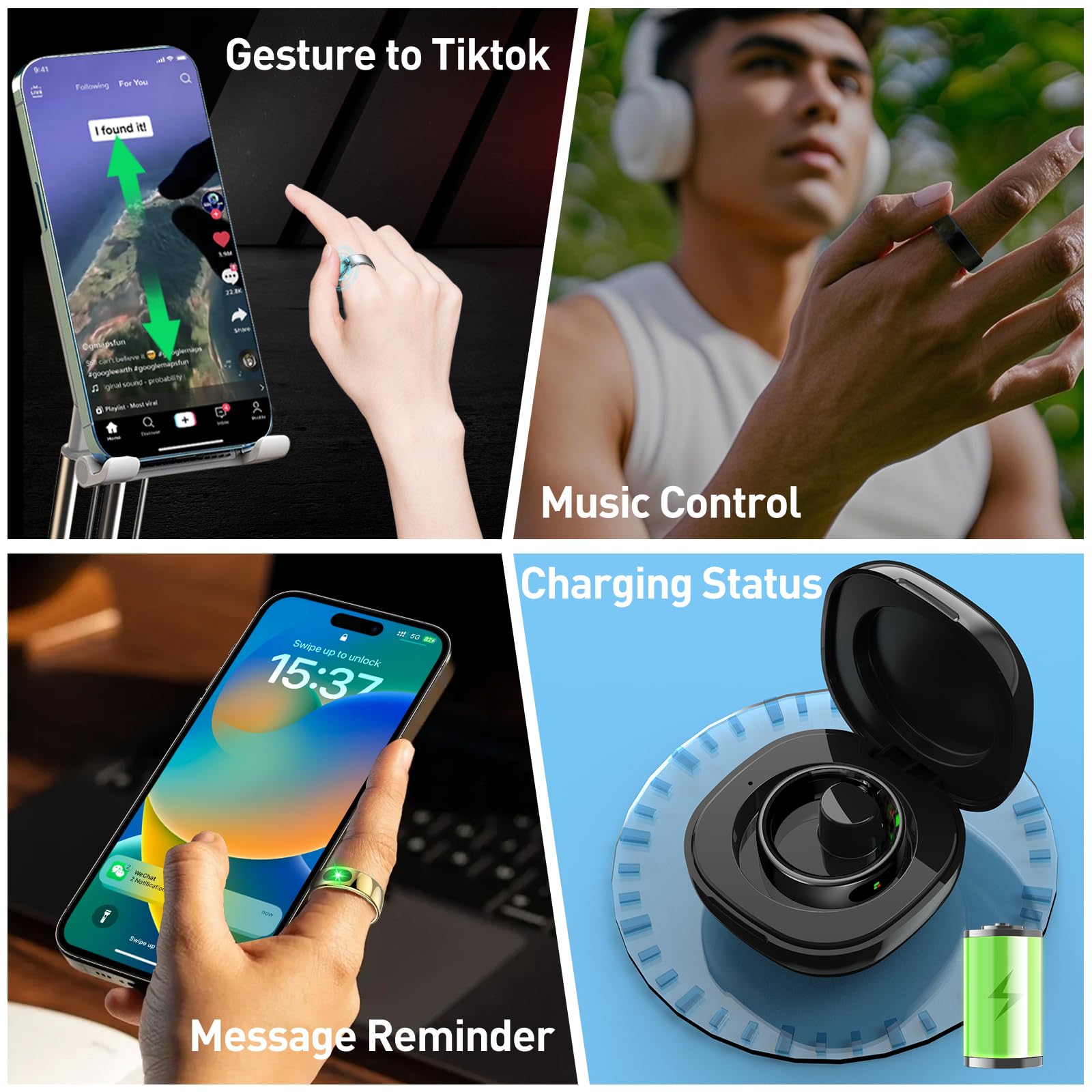 Smart Ring for Women & Men - Touch Control Health Tracker with Skin Temperature Monitoring, Sleep, Step & Exercise Tracking, Music & Video Control (Silver, 7) — view 9