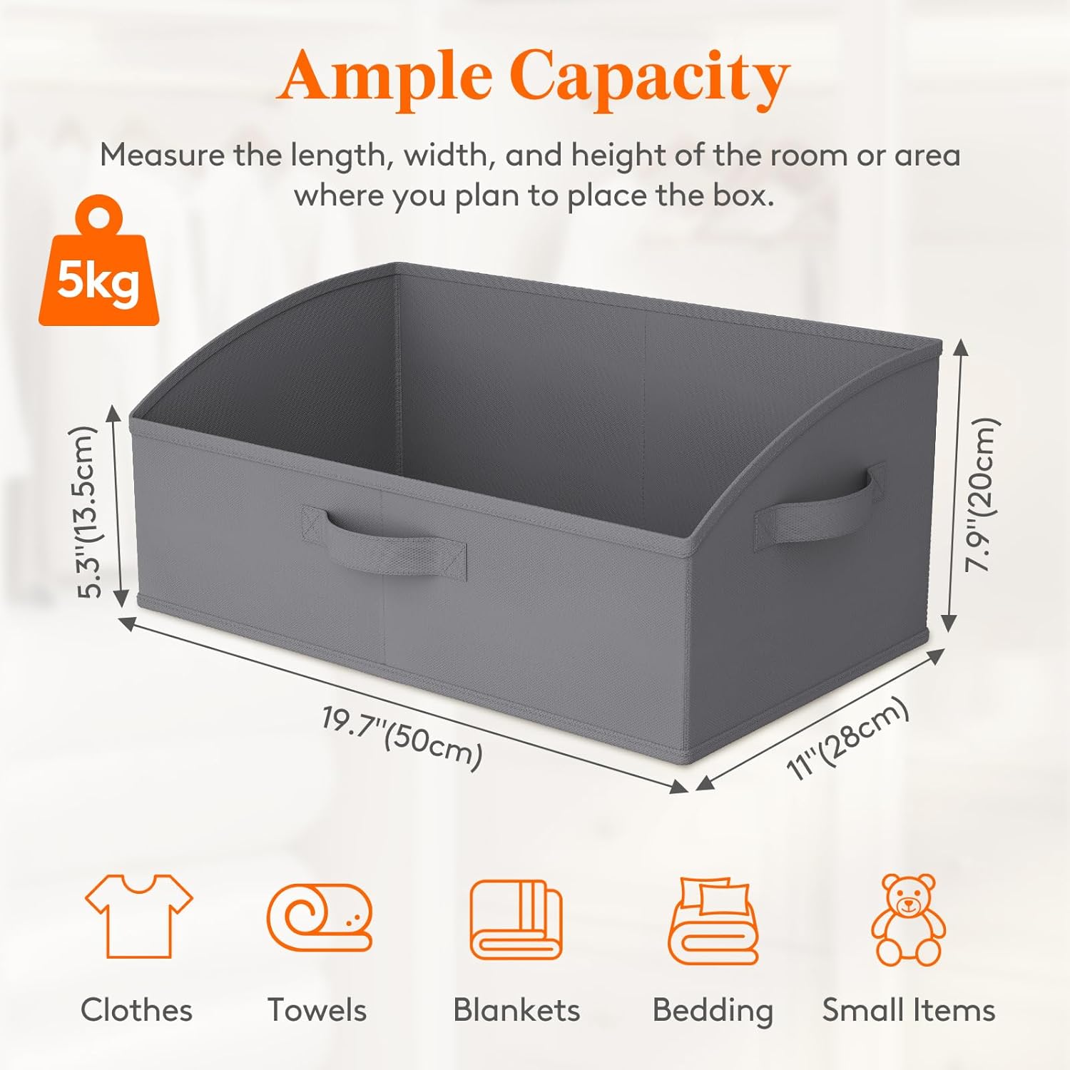 Lifewit Fabric Extra Large Trapezoid Closet Storage Bins for Shelf, 6 Pack Closet Organizer Baskets with Handles, Foldable Clothes Containers for Book, Purse, 19.7" x 11" x 7.9", 23L, Gray