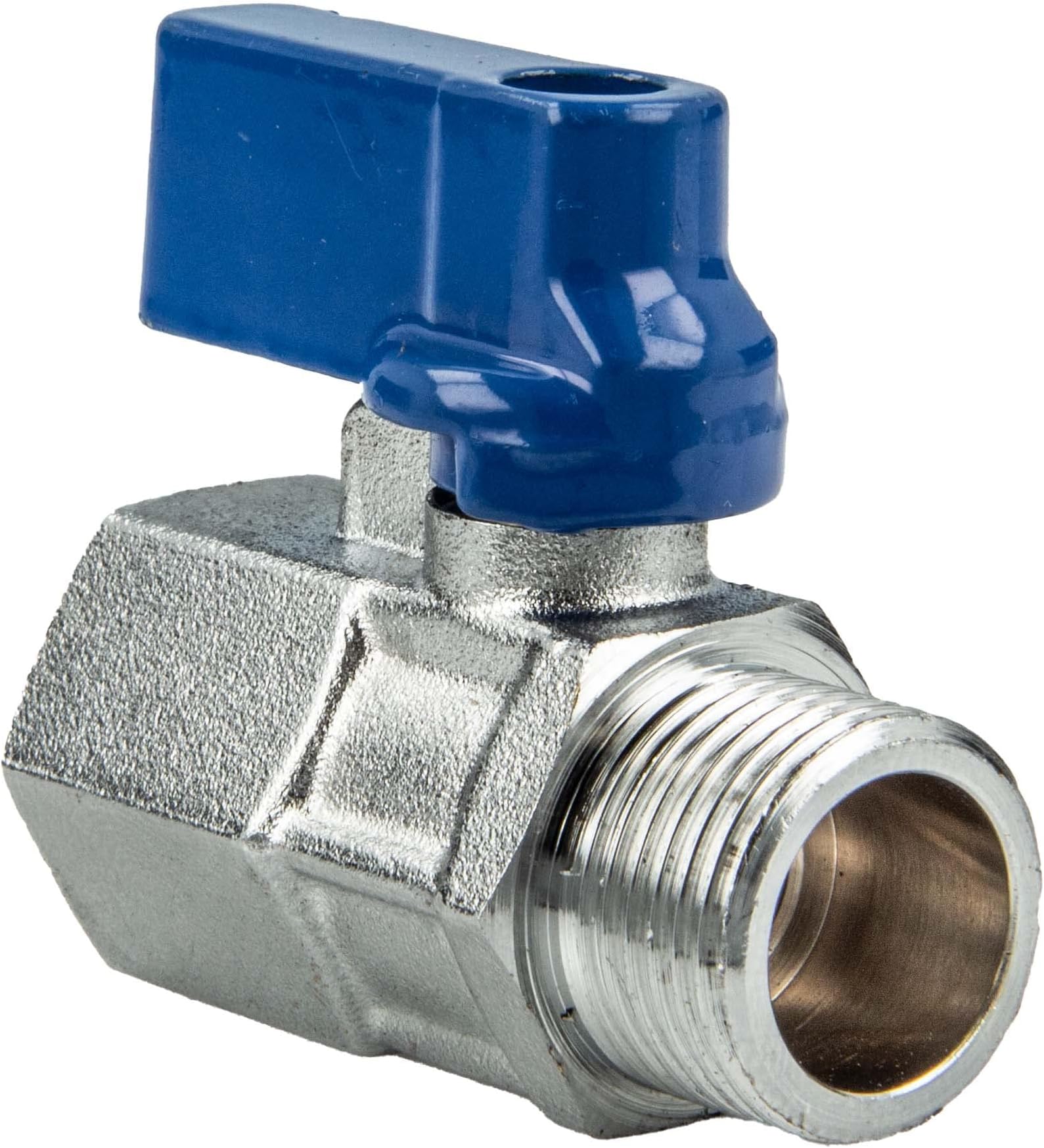 tecuro Valvola a sfera, filettatura interna Rp da 1 pollice (DN 25), leva in acciaio lunga, passaggio completo, resistente a temperature fino a + 150 °C, ottone nichelato